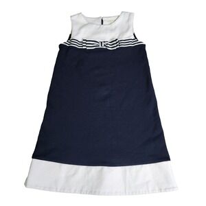 Girls Hope & Henry Navy Blue White Striped Bow Nautical Sailor Dress Size 7